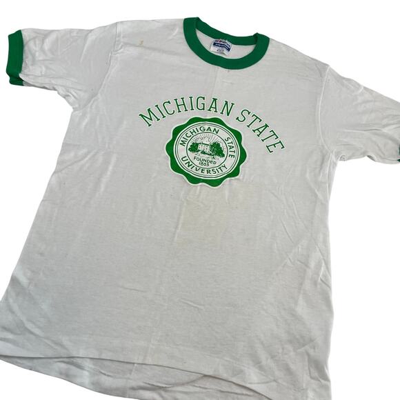 Vintage Michigan State Spartans Ringer T-Shirt size M Hanes USA - Picture 1 of 9